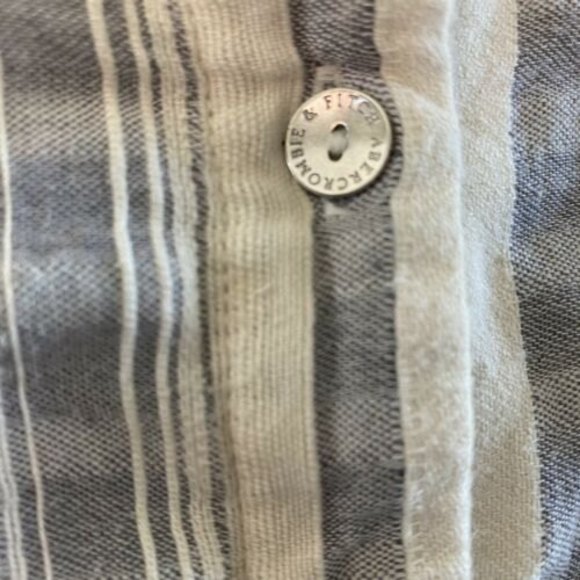 Abercrombie & Fitch Button Down Midi Pencil Skirt Cream Blue Striped linen - Picture 4 of 10